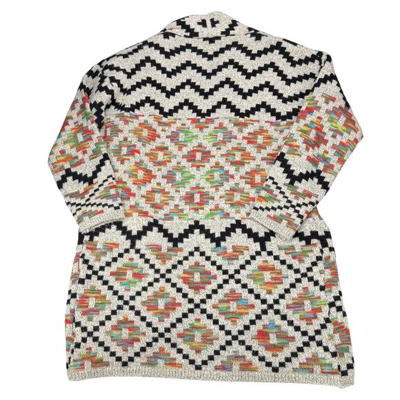 DREAMERS By Debut Aztec Boho Open Front Long Sleeve Duster Cardigan Size Small - Picture 3 of 5